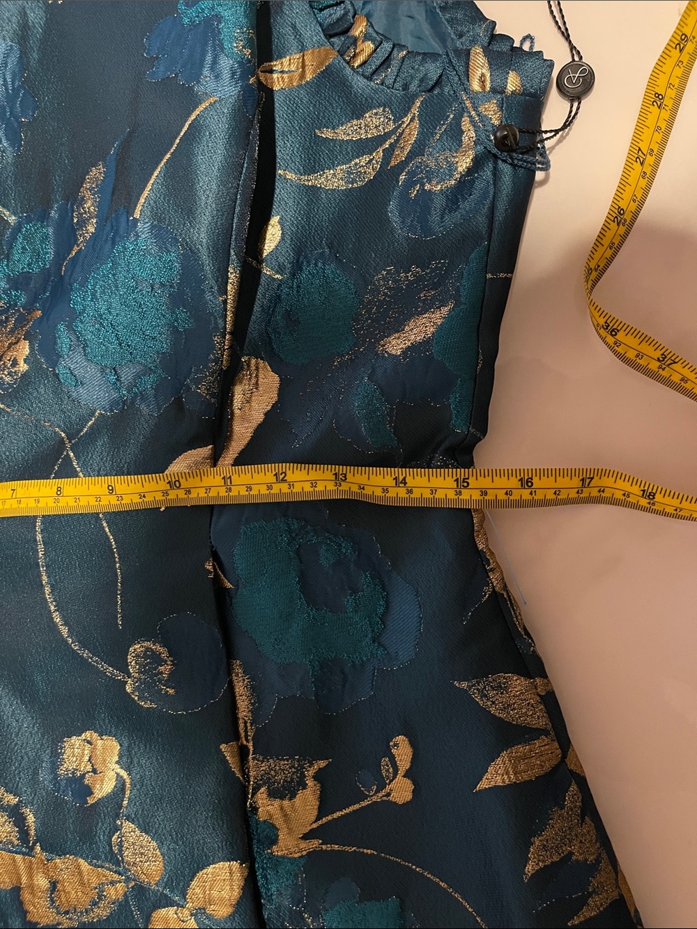 Adrianna Papell Teal and Gold Floral High-Low Dress - Picture 9 of 12